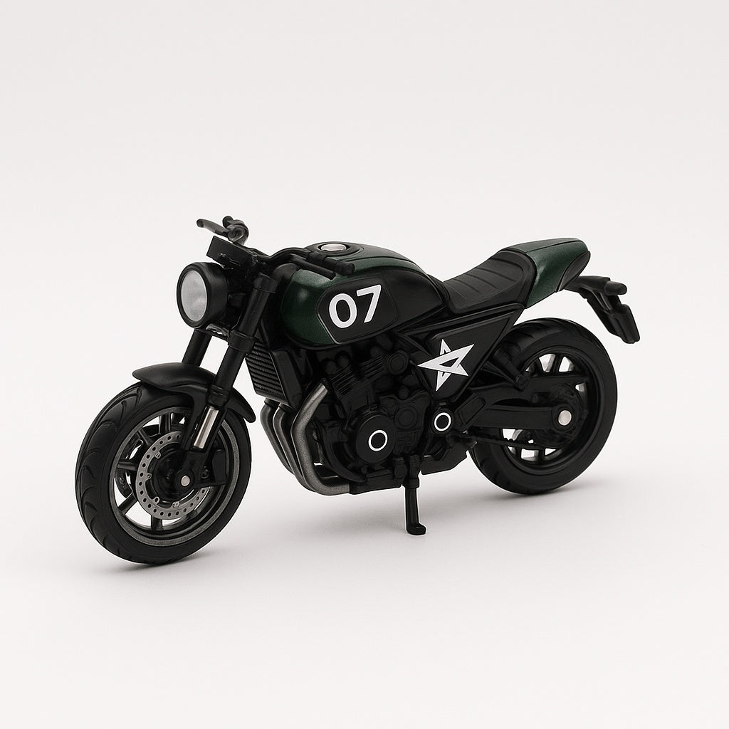 Motocicleta Metalica Die-Cast , Model Retro Military Verde Inchis, Nr. 07, 19x9 cm