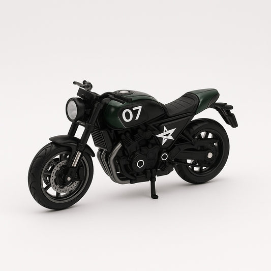 Motocicleta Metalica Die-Cast , Model Retro Military Verde Inchis, Nr. 07, 19x9 cm