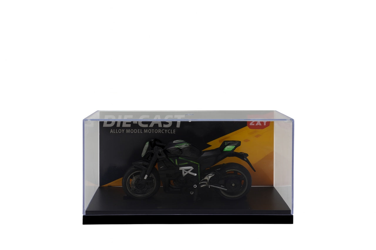 Motocicleta Metalica Die-Cast , Model Retro Military Verde Inchis, Nr. 07, 19x9 cm