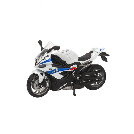Motocicleta Metalica Die-Cast , Model Sport Alb, 19x9 cm, cu Vitrina Transparenta