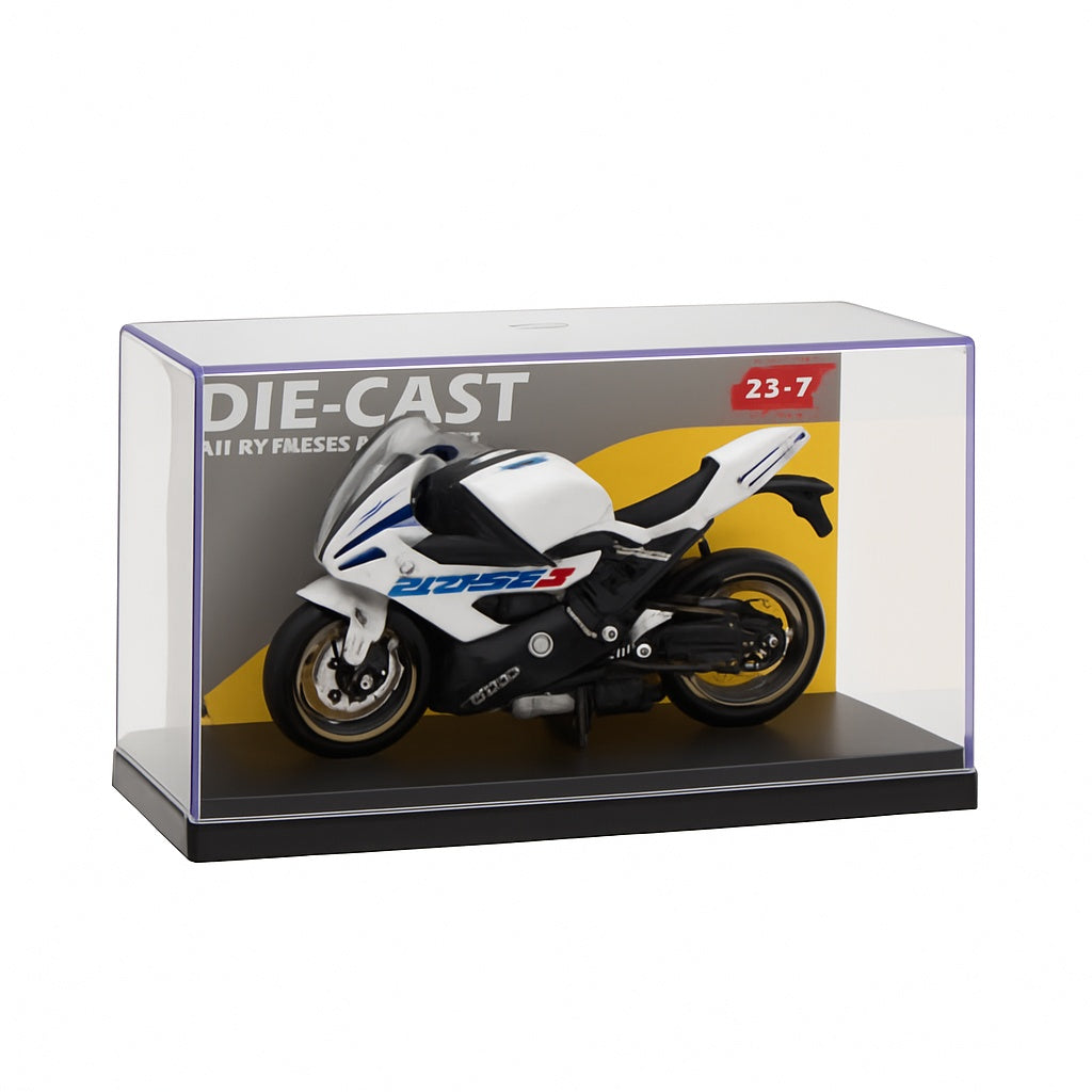 Motocicleta Metalica Die-Cast , Model Sport Alb, 19x9 cm, cu Vitrina Transparenta