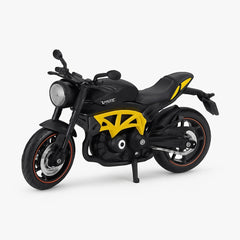 Motocicleta Metalica Die-Cast , Model Sport Negru cu Galben, 19x9 cm, cu Vitrina Transparenta