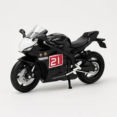 Motocicleta Metalica Die-Cast , Model Sport Racing Negru, Nr. 21, 19x9 cm, cu Vitrina Transparenta