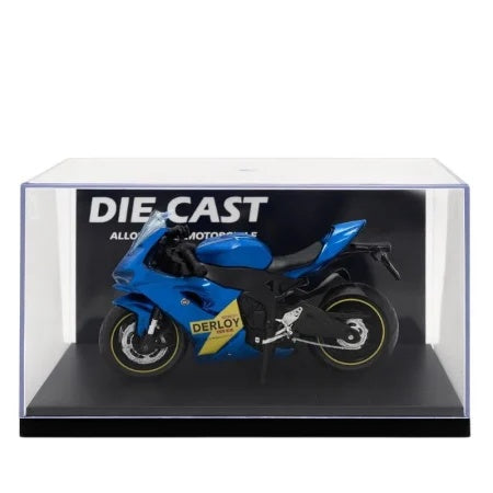Motocicleta Metalica Die-Cast Sport Derloy Albastra – Scara 1:12 Pull Back Lumini Sunete
