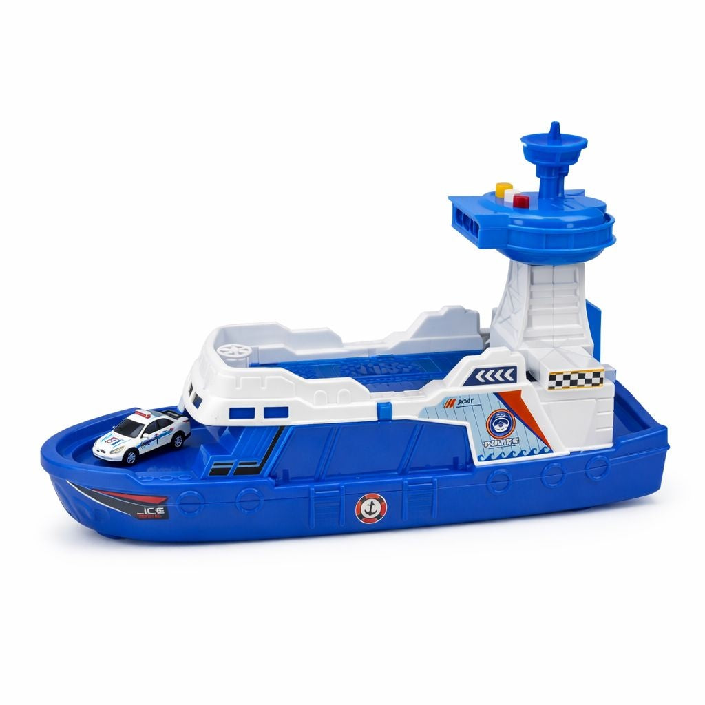 Nava politie tip paza de coasta cu masini, sunete si lumini, set multifunctional, 32x22.5x13 cm