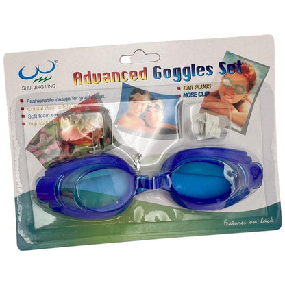 Ochelari de inot copii 15.5x3 cm cu dopuri de urechi si clema de nas , Lentile clare, design ajustabil , Diverse culori ,