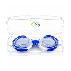 Ochelari de inot copii albastru-alb, reglabili, cu dopuri urechi silicon transparent