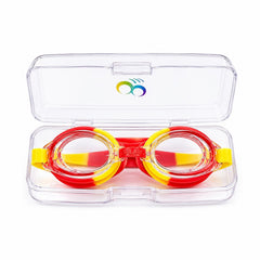 Ochelari de inot copii rosu-galben, reglabili, cu dopuri urechi silicon transparent