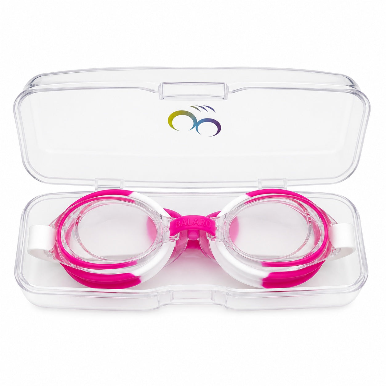 Ochelari de inot copii roz-alb, reglabili, cu dopuri urechi silicon transparent