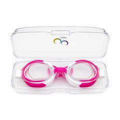 Ochelari de inot copii roz-alb, reglabili, cu dopuri urechi silicon transparent