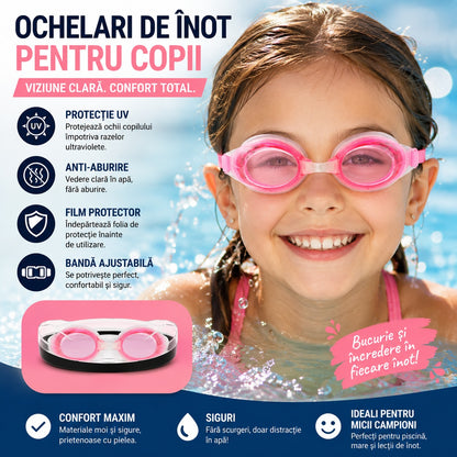 Ochelari de Înot pentru Copii Roz – Reglabili, Anti-Aburire și Protecție UV