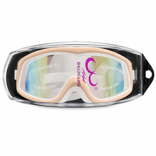 Ochelari de Înot Premium pentru Copii Alb cu Roz – Anti-aburire, Protecție UV, Bandă Reglabilă