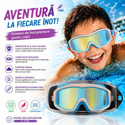Ochelari de Înot Premium pentru Copii Albastru cu Roz – Anti-aburire, Protecție UV, Bandă Reglabilă
