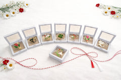 Oferta 9 brose modele mixte de 4 cm in cutie eleganta alba de 7x7 cm