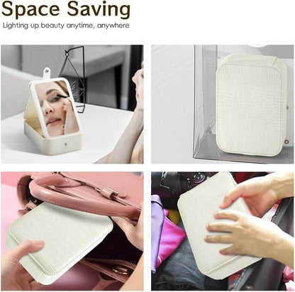 Oglinda cosmetica LED cu organizator bijuterii si cosmetice, 3 moduri lumina, reincarcabila, alb
