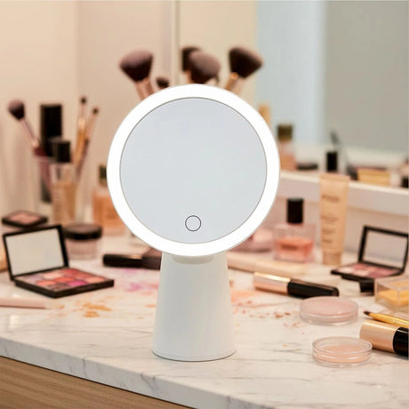 Oglinda cosmetica LED pentru machiaj, touch control, lumina reglabila 3 moduri, rotatie 90°, USB