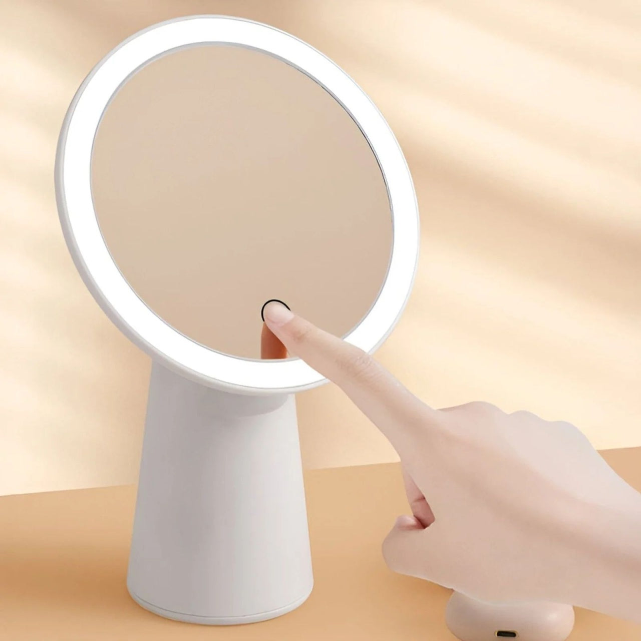 Oglinda cosmetica LED pentru machiaj, touch control, lumina reglabila 3 moduri, rotatie 90°, USB