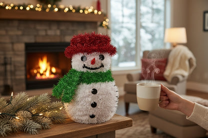 Om de Zapada Decorativ din Ghirlanda, cu Fular Verde si Caciula Rosie, 40 cm