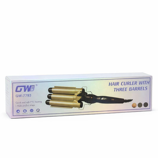 Ondulator par profesional 3 cilindri GW-7793, pentru bucle tip valuri, incalzire PTC