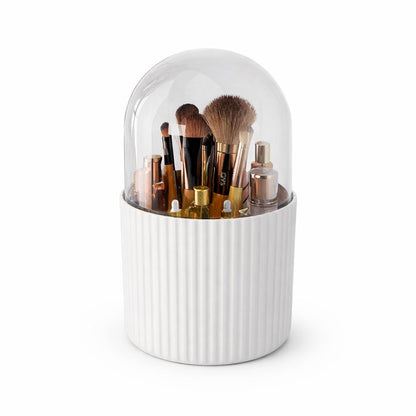 Organizator cosmetic cu capac transparent, cutie depozitare pensule machiaj, alb