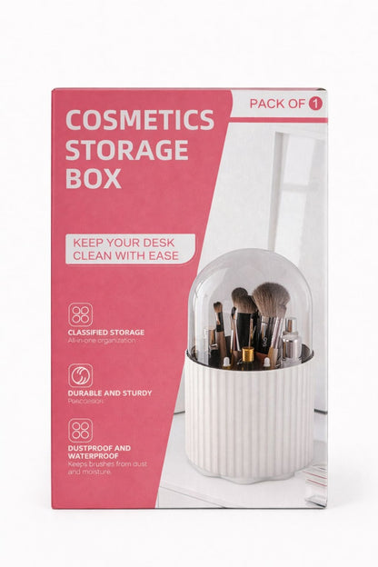 Organizator cosmetic cu capac transparent, cutie depozitare pensule machiaj, alb