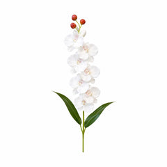 Orhidee artificiala eleganta alba, 6 flori si 3 boboci, 60 cm