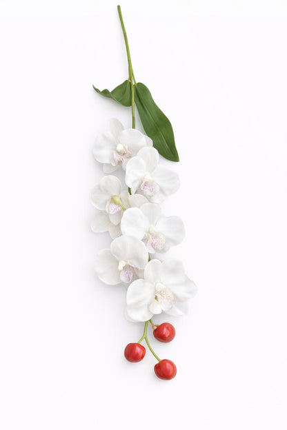 Orhidee artificiala eleganta alba, 6 flori si 3 boboci, 60 cm