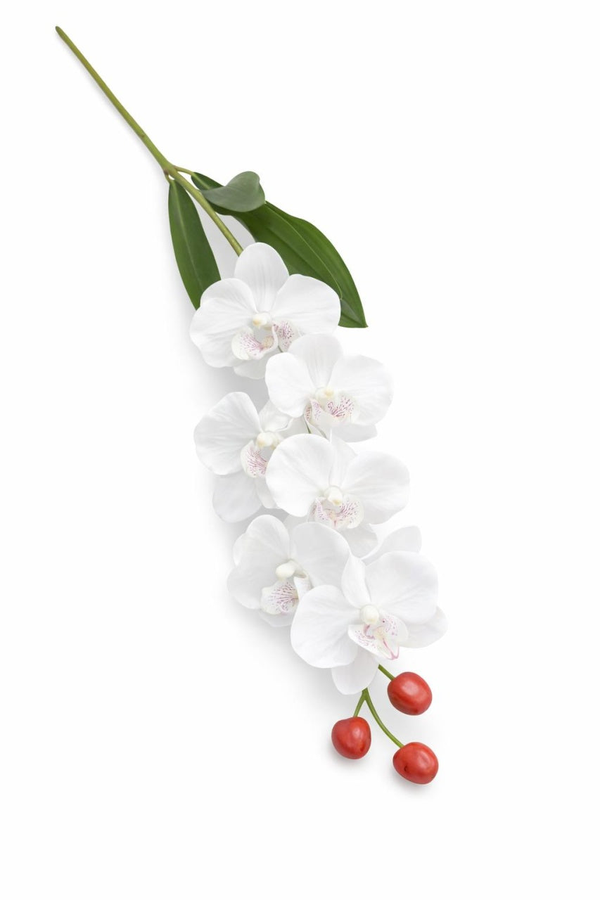 Orhidee artificiala eleganta alba, 6 flori si 3 boboci, 60 cm