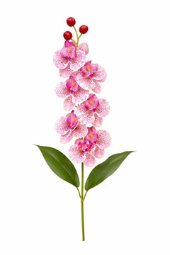 Orhidee artificiala eleganta verde deschis cu accente violet, 6 flori, 60 cm