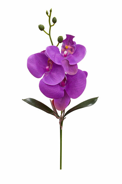Orhidee artificiala mov delicat cu 3 flori si boboci, frunze decorative 37 cm