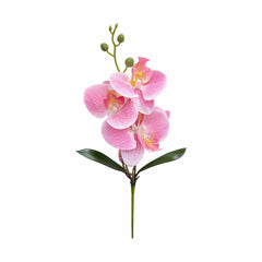 Orhidee artificiala roz delicat cu alb, 3 flori si boboci, frunze decorative 37 cm