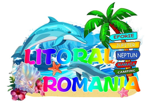 Autocolant decorativ pentru frigider, Litoral România, colorat, 25x20cm