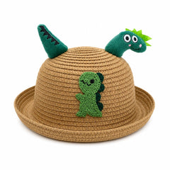 Palarie copii cu dinozaur verde, crosetata manual, bumbac, model maro