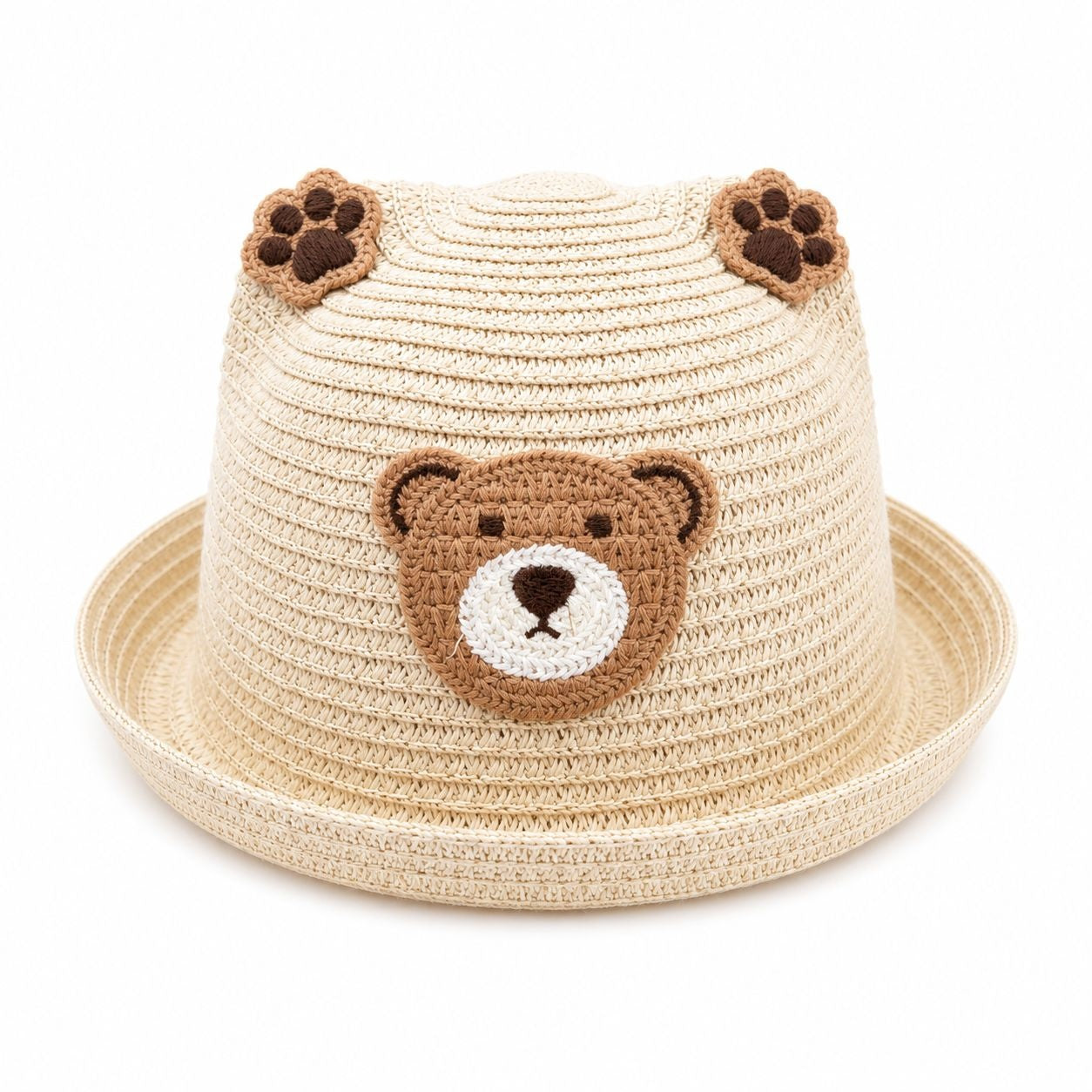 Palarie crem copii cu ursulet, crosetata manual, bumbac, model adorabil