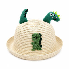 Palarie Crosetata Copii cu Tematica Dinozaur, Bumbac, Design Handmade, Crem-Verde