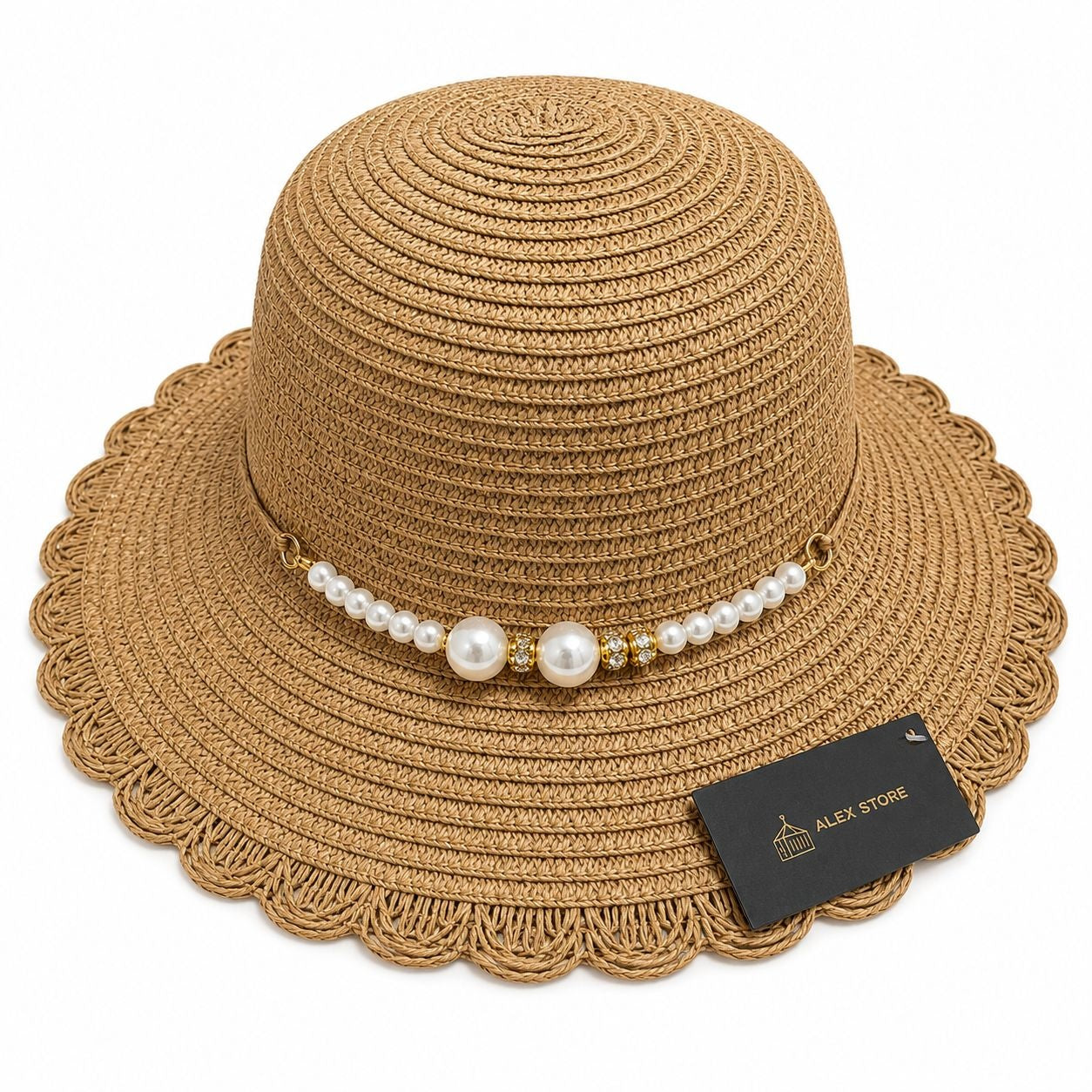 Pălărie Damă Maro de Vară cu Perle Decorative și Bor Ondulat Elegant
