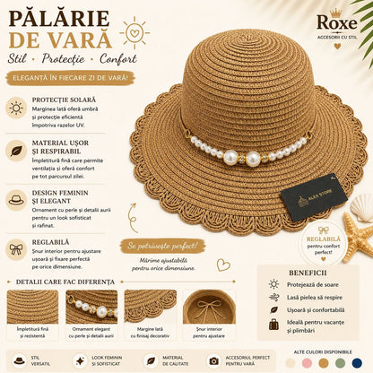 Pălărie Damă Maro de Vară cu Perle Decorative și Bor Ondulat Elegant
