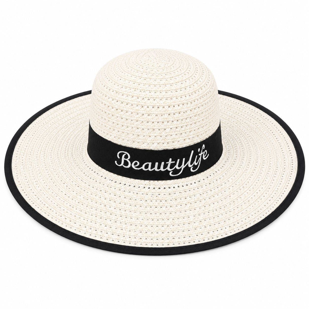 Palarie de Soare Alba pentru Femei cu Banda Decorativa si Protectie UV