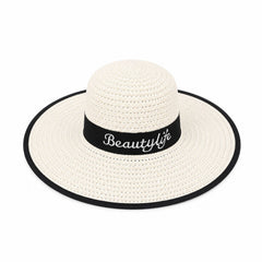 Palarie de Soare Alba pentru Femei cu Banda Decorativa si Protectie UV