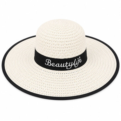 Palarie de Soare Alba pentru Femei cu Banda Decorativa si Protectie UV