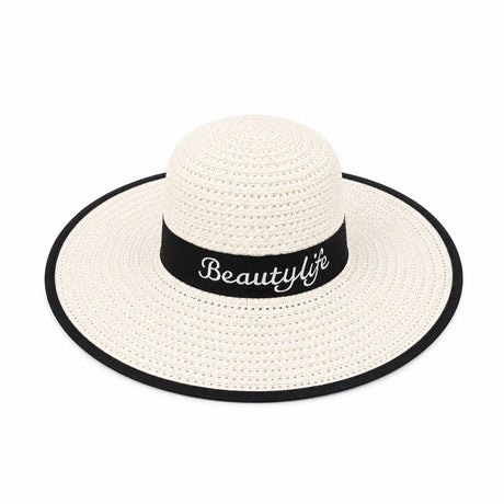 Palarie de Soare Alba pentru Femei cu Banda Decorativa si Protectie UV