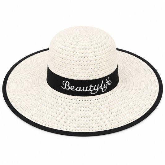 Palarie de Soare Alba pentru Femei cu Banda Decorativa si Protectie UV