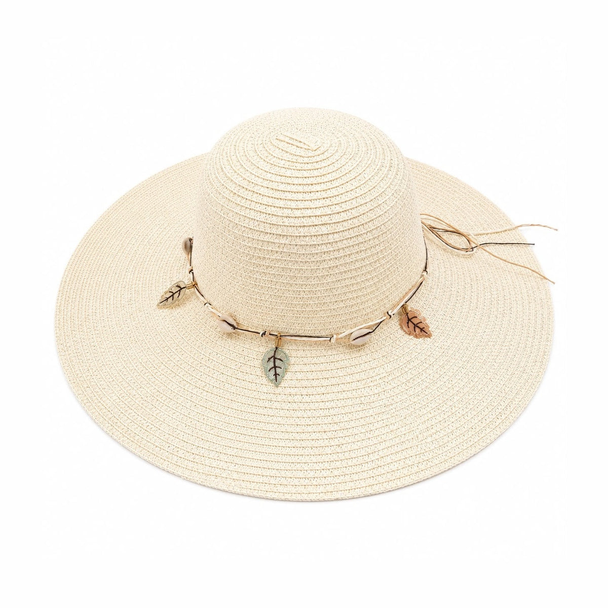 Pălărie de Soare Damă Crem cu Bor Lat și Accesorii Decorative – Elegantă