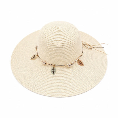 Pălărie de Soare Damă Crem cu Bor Lat și Accesorii Decorative – Elegantă