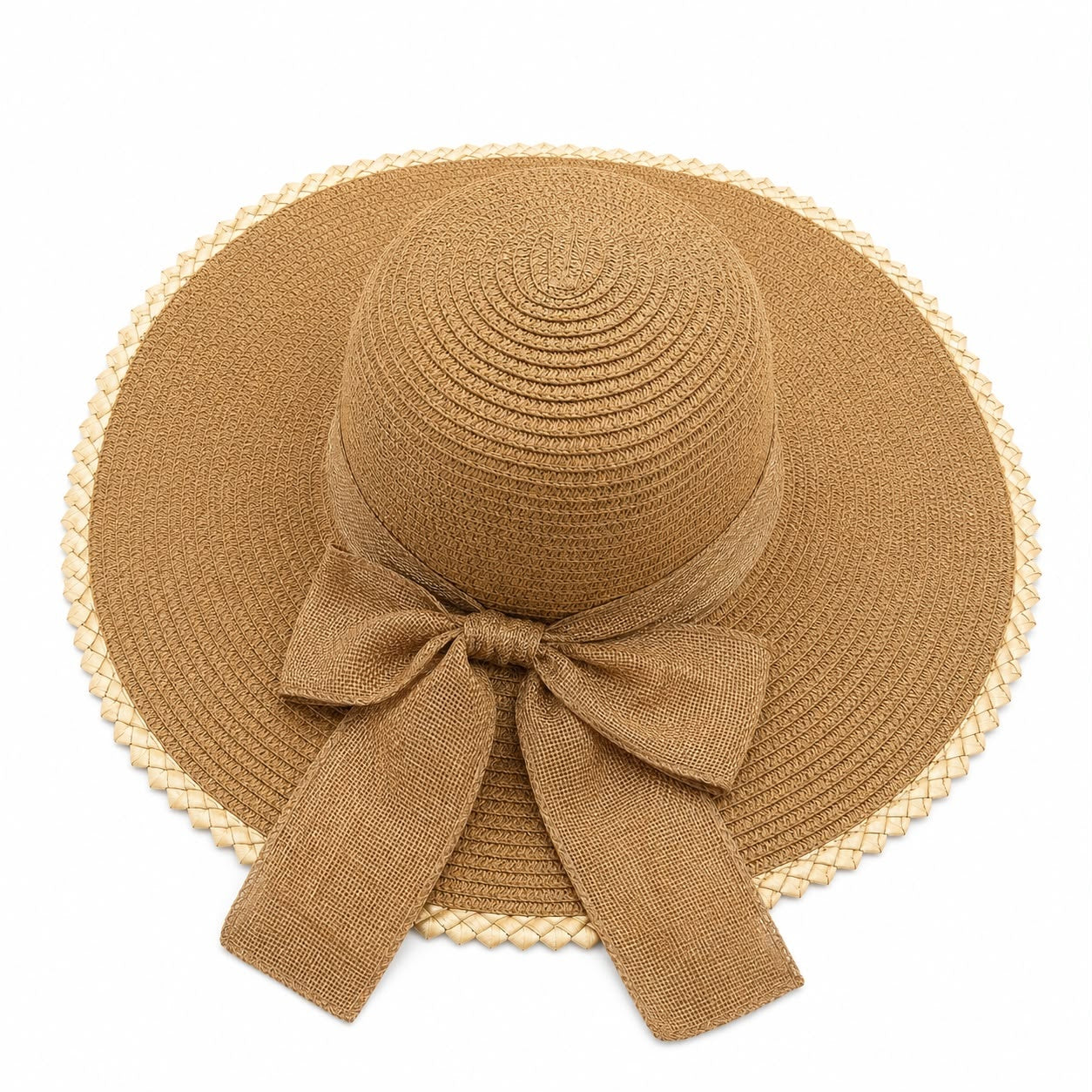 Pălărie de Soare Damă Maro Camel cu Fundă Decorativă și Bor Lat