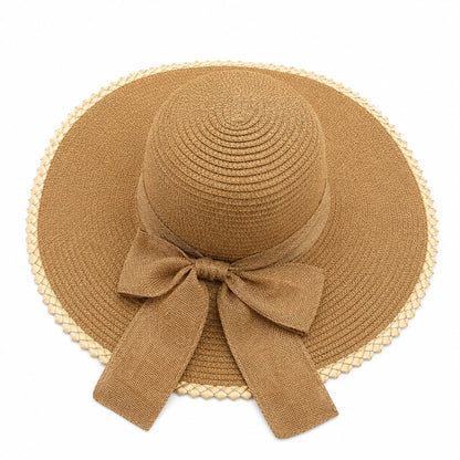 Pălărie de Soare Damă Maro Camel cu Fundă Decorativă și Bor Lat