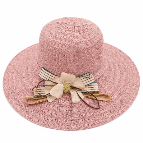 Pălărie de Soare Damă Roz cu Floare Decorativă și Bor Lat – Elegantă