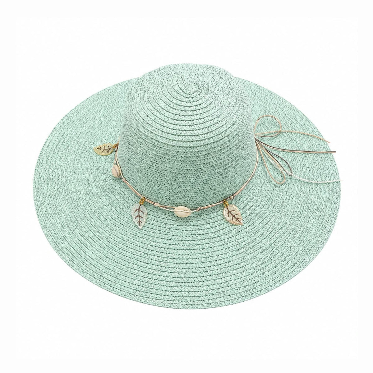 Pălărie de Soare Damă Verde Mentă cu Bor Lat și Accesorii Boho
