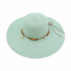 Pălărie de Soare Damă Verde Mentă cu Bor Lat și Accesorii Decorative – Elegantă