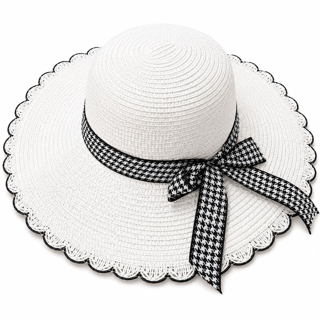 Palarie de Soare pentru Femei Alba cu Fundita Neagra Eleganta – Model Chic de Vara